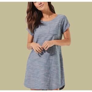 Pact Women's Small Chambray Lagenlook Organic Cotton Beachy Coastal Shift Dress